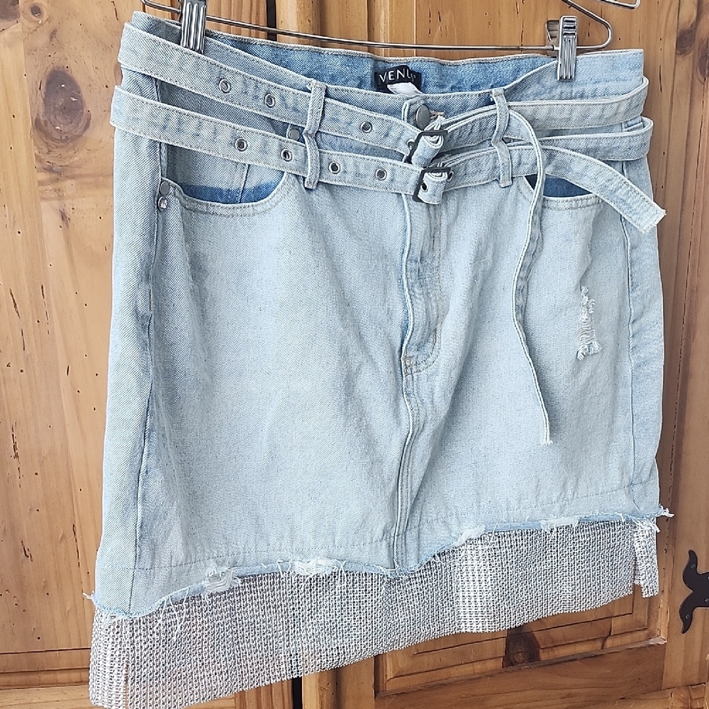 VENUS Jean jeweled hem Mini Skirt